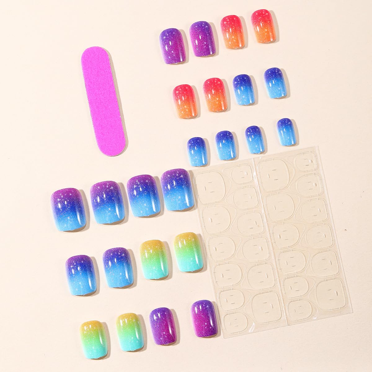 Short Square Press on Nails Summer Fake Nails Cute Short False Nails Glitter Gradient Full Cover Nail Tips Artificial Acrylic Nails Press ons Stick on Nail for Women 24PCS
