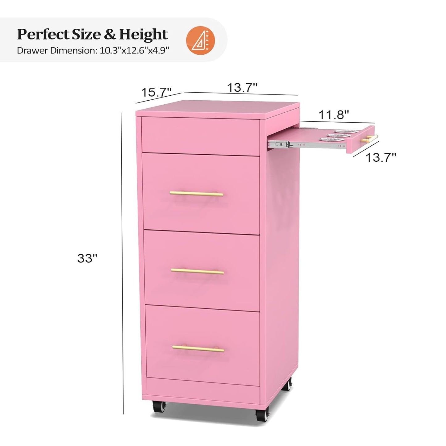 Salon Trolley Cart - 3-Drawer Rolling Hair Styling Station with Wheels | Mobile Beauty Trolley in Pink