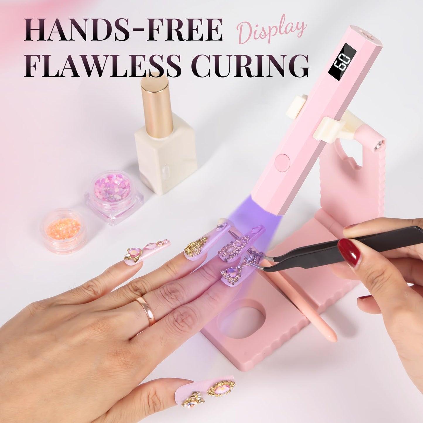 krofaue Mini Handheld UV Nail Light with Stand, Portable Flash Cure