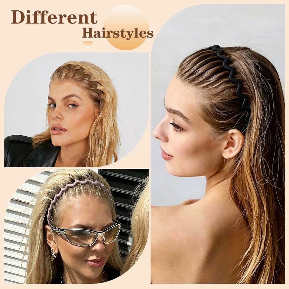 Zig Zag Headbands for Women - Non-Slip Plastic Hair Bands | 6 Pack 90s Retro Style Accessories