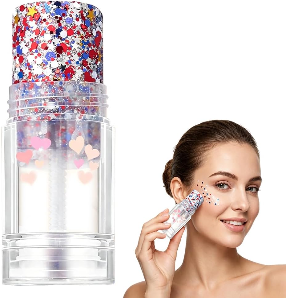 Patriotic Hair Glitter Stick - Red, White & Blue Sparkle for Body & Hair | Perfect for Fourth of July Celebrations
