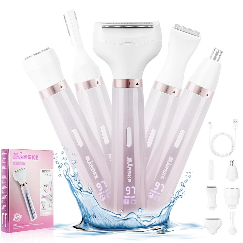 Electric Razor for Women, Bikini Trimmer 5 in 1 Electric Shavers Razors IPX6 Waterproof Wet/Dry Body Shaver for Face Nose Eyebrow Arms Armpit Legs Pubic Area Painless Replaceable Facial Hair Removal