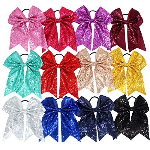 Multi-Colored 12PCS 8-Inch Sparkly Cheer Hair Bows for Girls & Teens