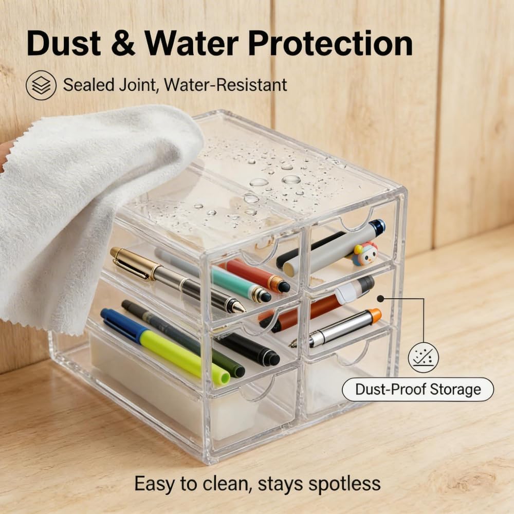 Acrylic Drawer Organizer - Stackable Storage Box for Stationery, Cosmetics & Jewelry | Transparent Dustproof Design