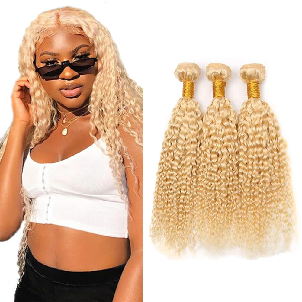 Blonde Human Hair Bundles 613 Water Wave 3 Bundles 12 14 16 inch 8A Peruvian Virgin Remy Hair 613 Blonde Wet and Wavy Bundle for Women