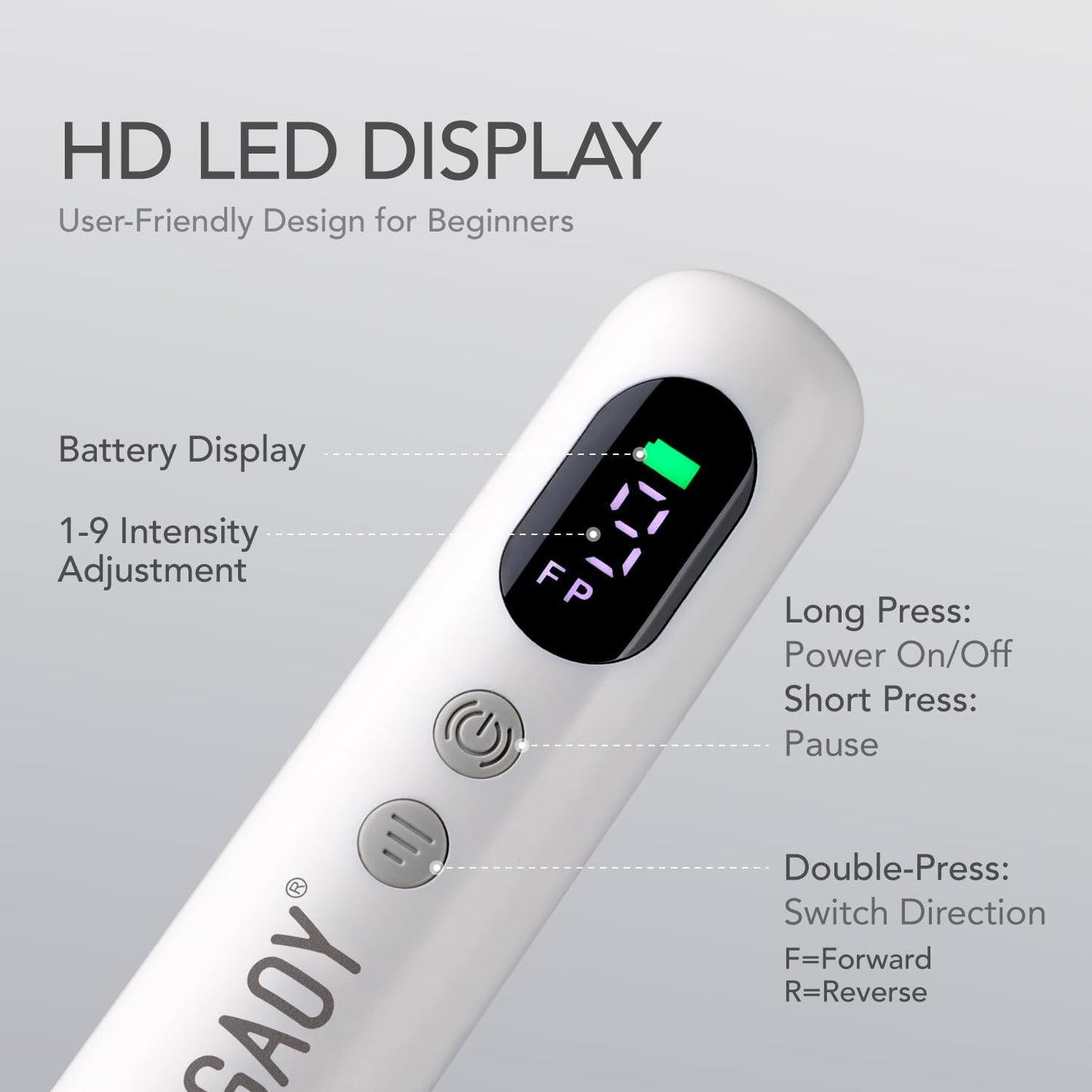 Cordless Nail Drill - Rechargeable Electric Nail File with LED Display | Lightweight Manicure & Pedicure Tool for Gel & Acrylic Removal, White