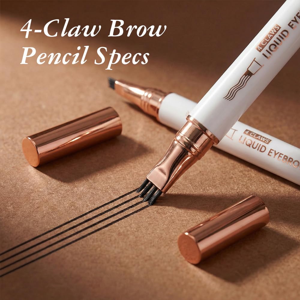 Magic Eyebrow Pencil - 3D Waterproof Microblading Pen with 4-Tip Spoolie Brush | Dark Brown, Precise Contouring for Natural Brows