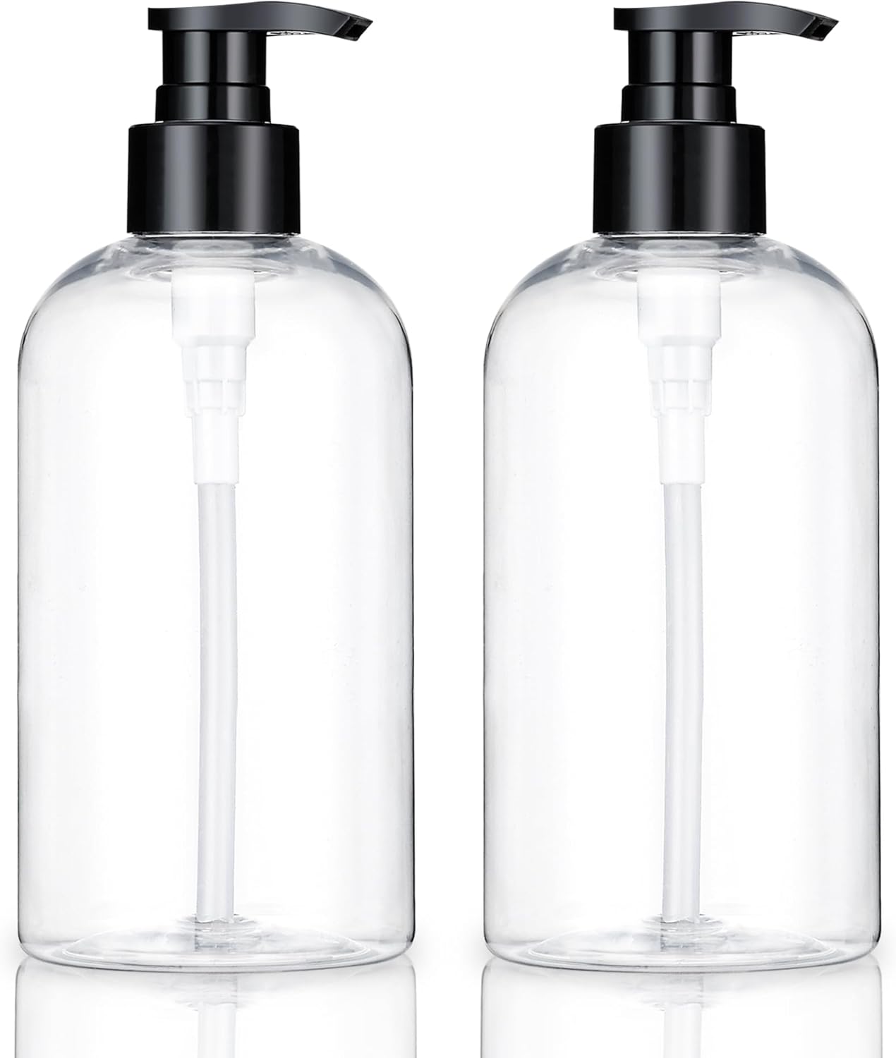 Refillable Pump Bottles - Clear Plastic Dispenser for Shampoo & Liquid Soap | 2 Pack