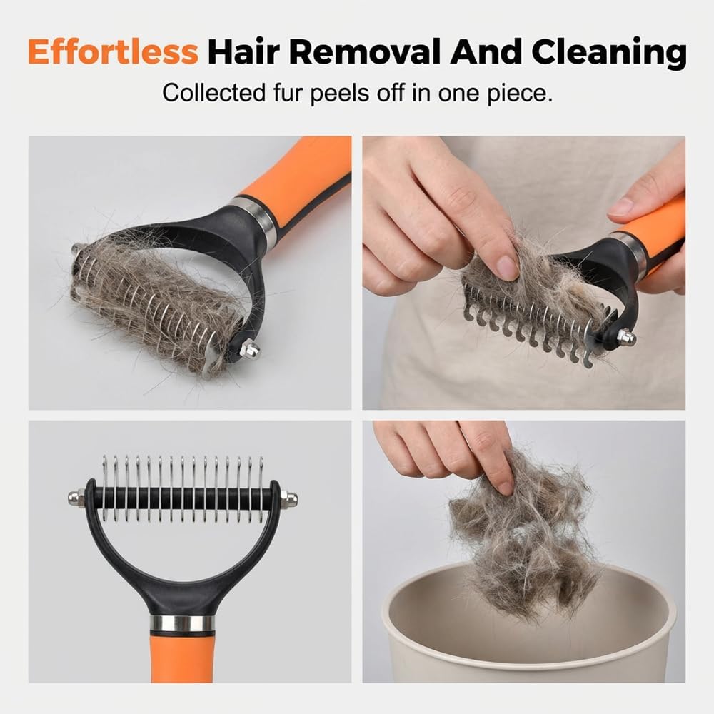 Pet Grooming Brush Tool, Double Sided Dematting Comb for Cats & Dogs, Undercoat Rake Dog Deshedding Brush, Pet Dematting Comb for Long Thick Haired Pets, Removes Tangles Knots and Loose (Green)