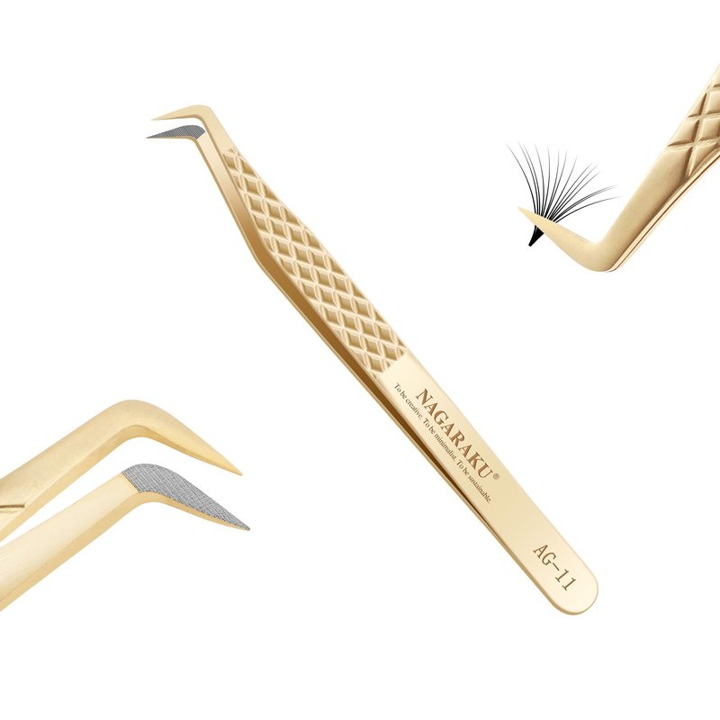 NAGARAKU Precision Fiber Tip Tweezer for Eyelash Extensions Diamond Grip Anti-Static Anti-Slip Premium Stainless Steel Pointed Volume Eyelashes Boot Tweezers with Box(Seven Shaped Tweezer AG-11)