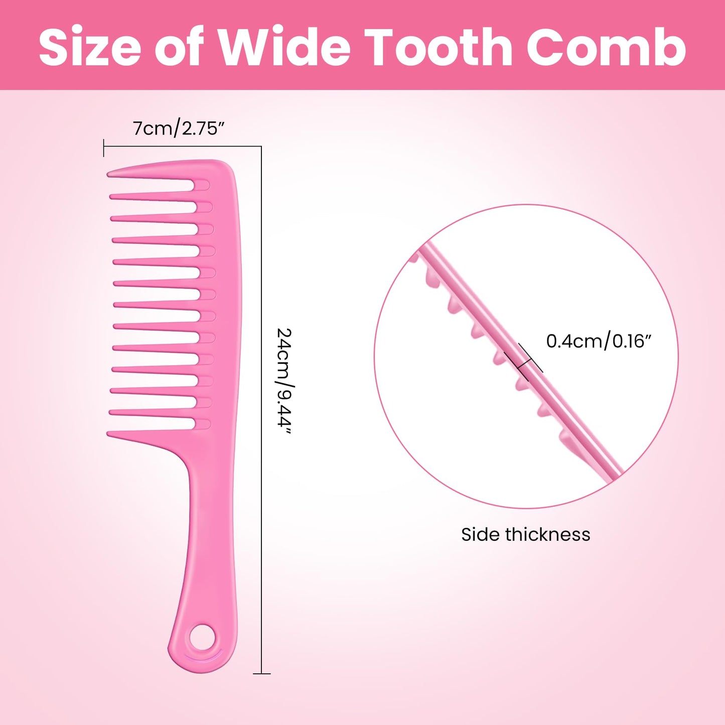 Wapodeai Wide Tooth Hair Comb, Large Detangling Styling Comb for Women & Men, Hair Brush for Curly, Wet, Dry, Thick Hair Types (Pink)