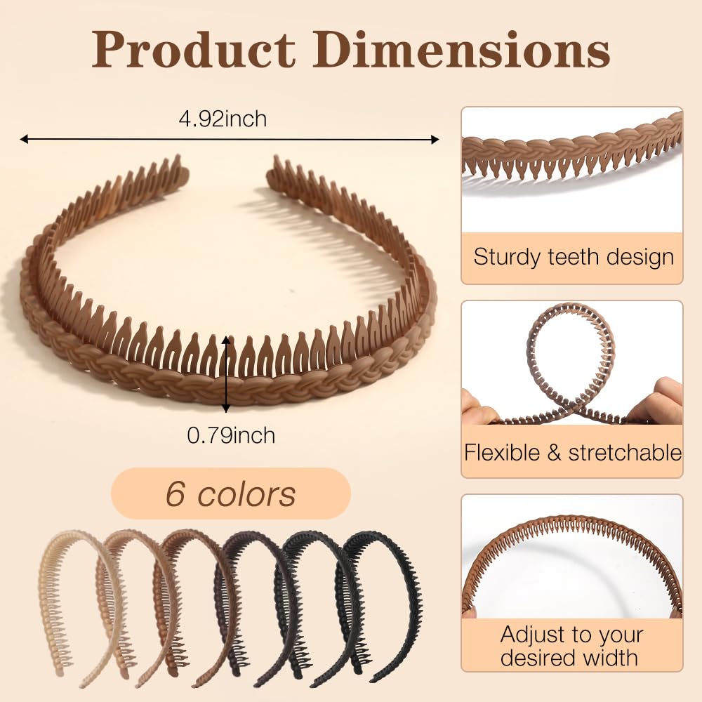 Non-Slip Headbands for Women - 6 Pcs Zig Zag Hairbands with Teeth | Perfect for Workouts & Daily Wear