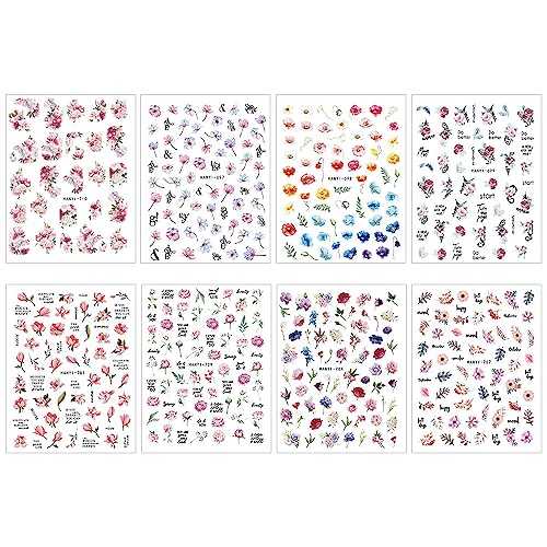 Dornail 8 Sheets 3D Floral Nail Stickers for DIY Nail Art Spring & Summer