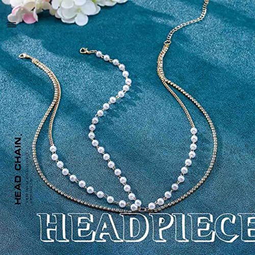 Boho Pearl and Crystal Head Chain - Gold Rhinestone Hair Jewelry