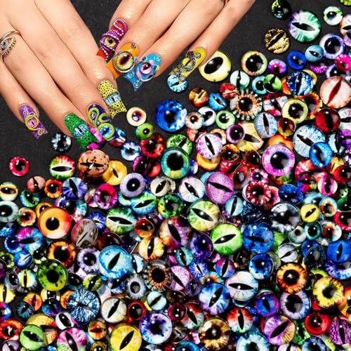150Pcs Eye Nail Charms - 6mm & 10mm Glass Dragon & Animal Eye Beads for Nails & Crafts