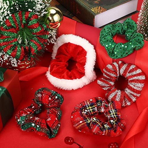 WILLBOND 25 Pcs Novel Christmas Pattern Velvet Scrunchies - Holiday Hair Ties