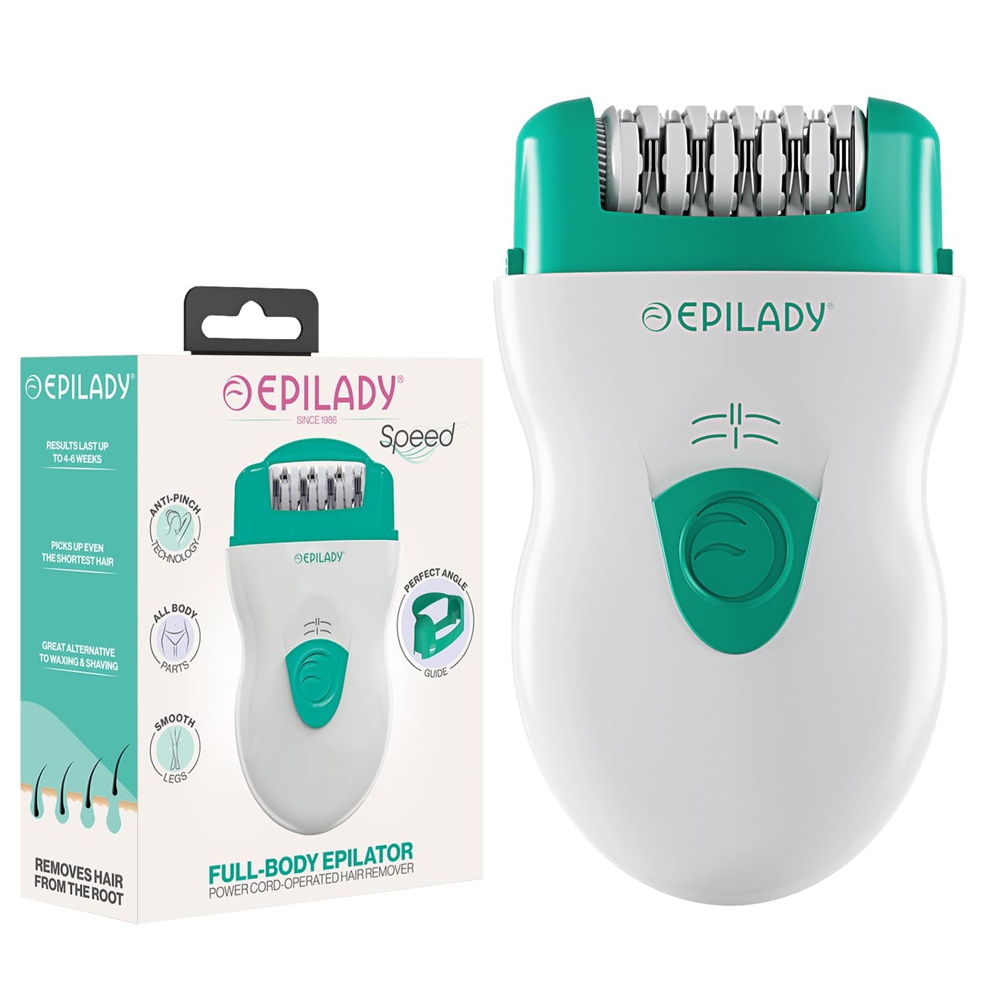 Epilady Speed Corded Epilator for Women – Dual-Speed 40-Disc Root Hair Removal Device for Legs, Underarms and Bikini Area Compact Waterproof Anti-Pinch Design for Smooth Long-Lasting Results