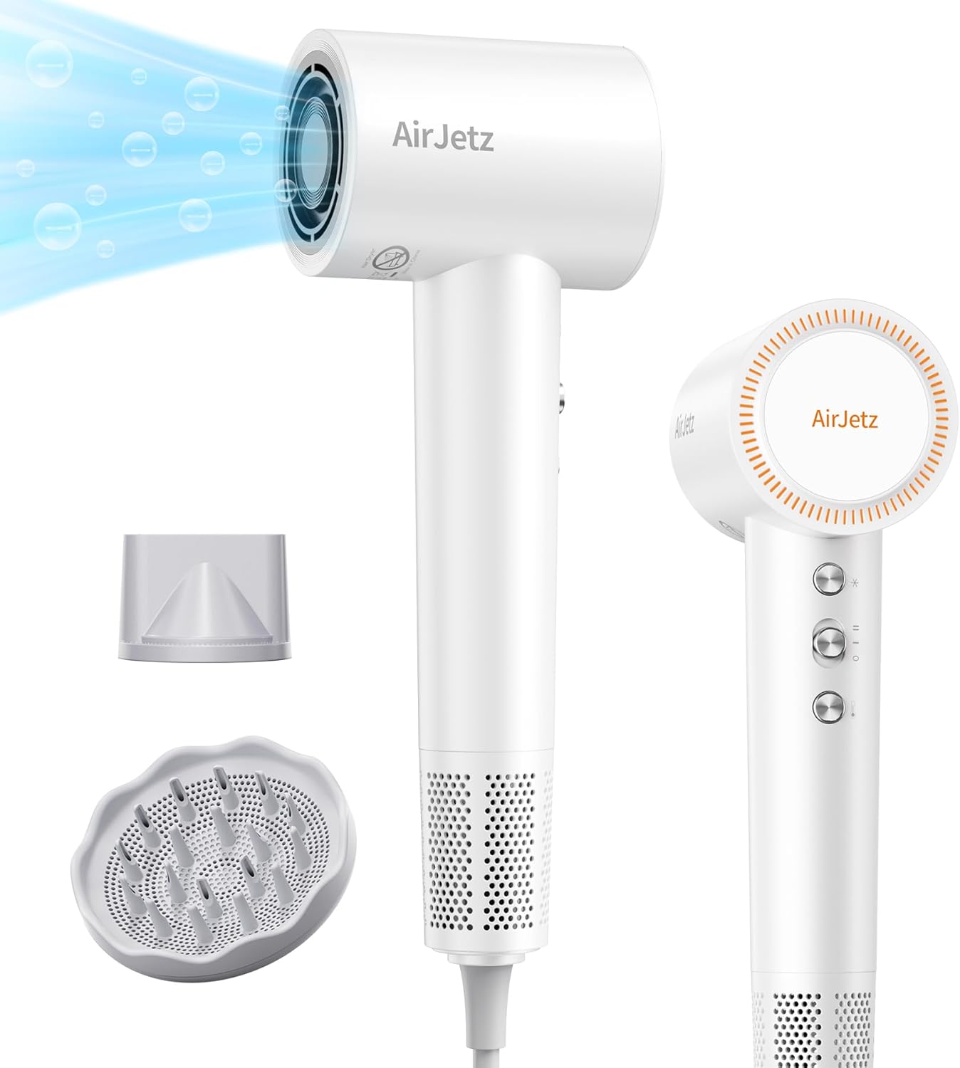 High-Speed Ionic Hair Dryer - 160,000 RPM Professional Lightweight Blow Dryer with Diffuser & Magnetic Nozzle | White