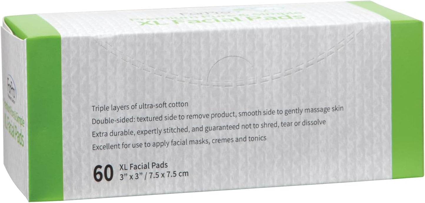 Premium XL Facial Pads - Triple Layered Ultra Soft Disposable Makeup Remover | 100% Vegan, 60-Count