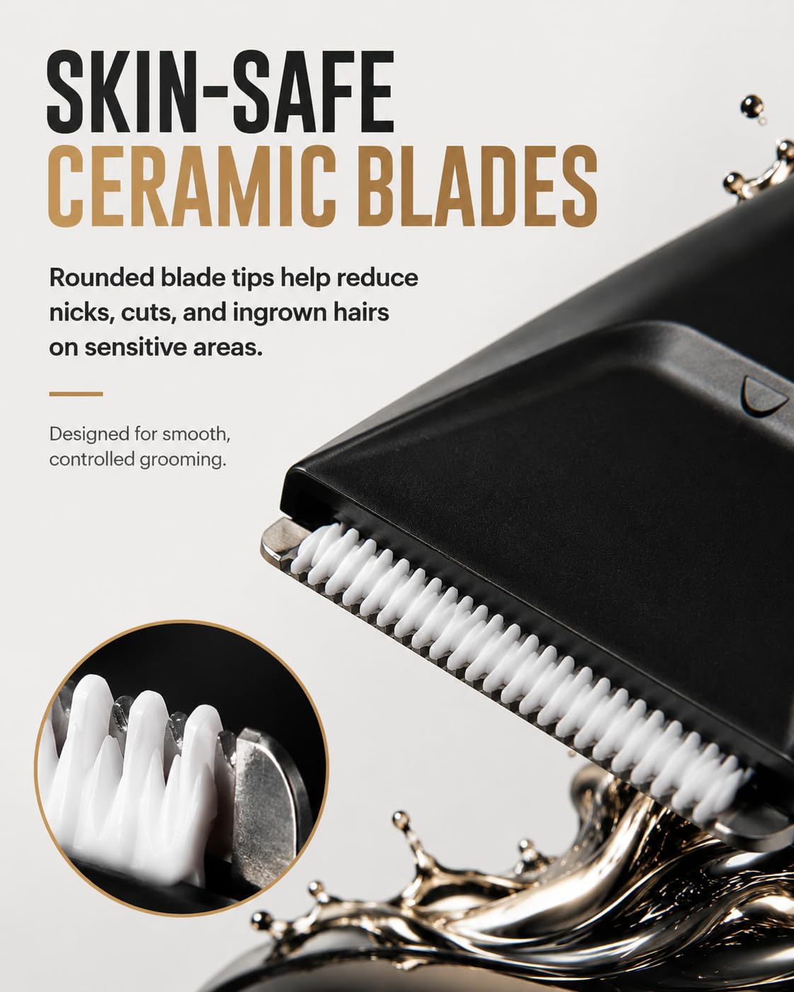 QUUQ Trimmer for Men - Body Hair Trimmer for Men -SkinSafe- Manscape - Ball Trimmer Men with Display & Light - IPX 7 Rated Waterproof Groomer kit for Groin Rechargeable with Ceramic Blades with 5 Kit