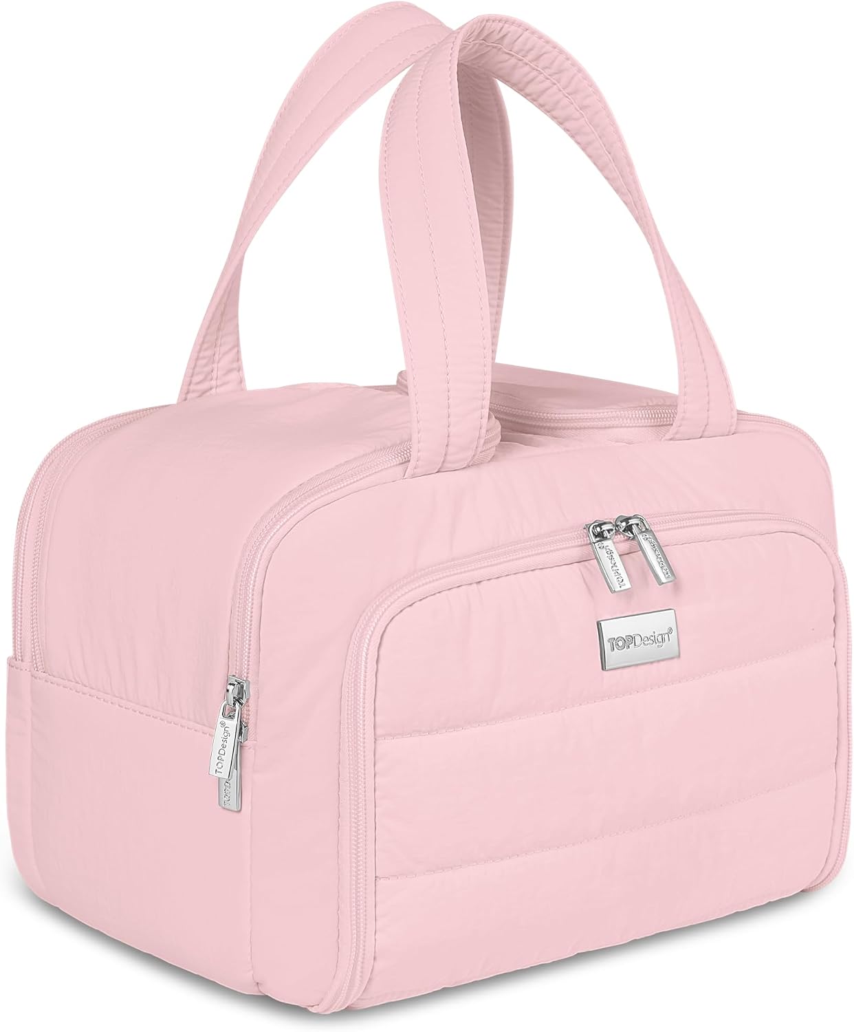 Travel Toiletry Bag for Women - Large Lightweight Puffer Makeup Organizer with Handle | Black