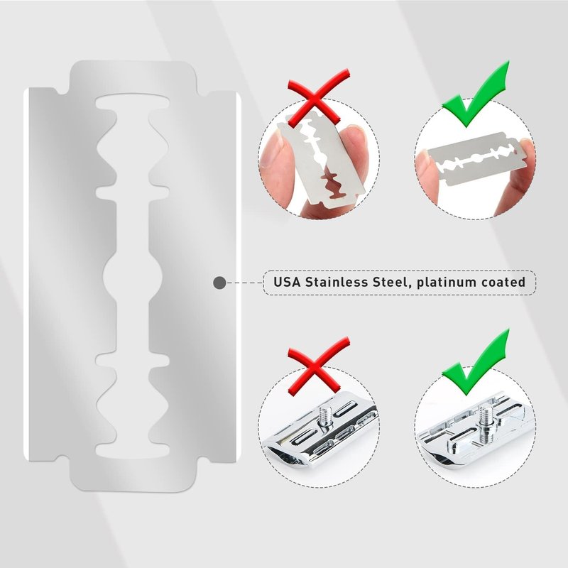 Shiny Silver Double Edge Safety Razor, Single Blade Razors for Men and Women, with 10 Stainless Steel Safety Razor Blades, Smooth Close Shaving, Plastic Free