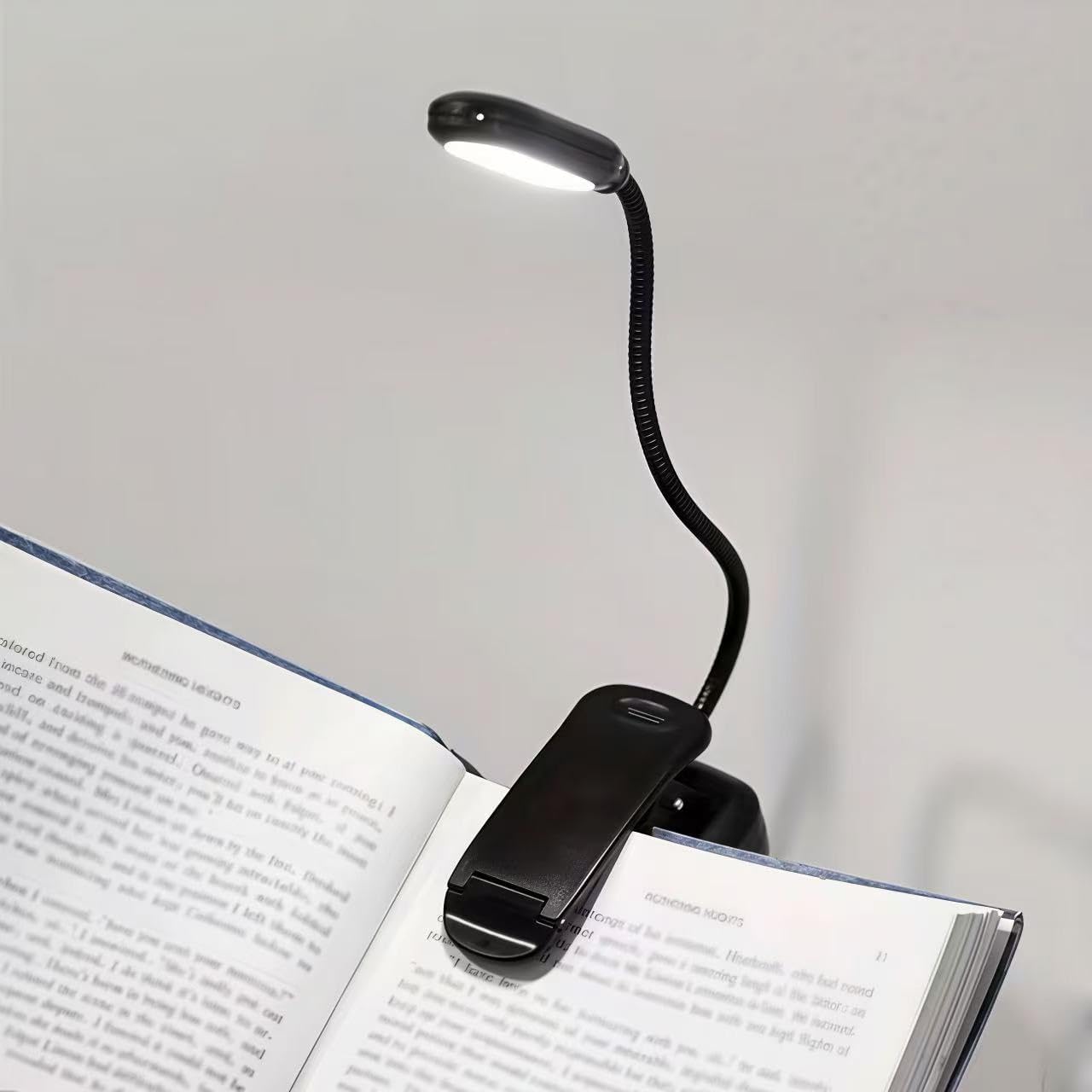 Clip-On Book Light - Battery Powered Flexible Reading Lamp | Portable Night Light for Bedroom & Living Room, Black