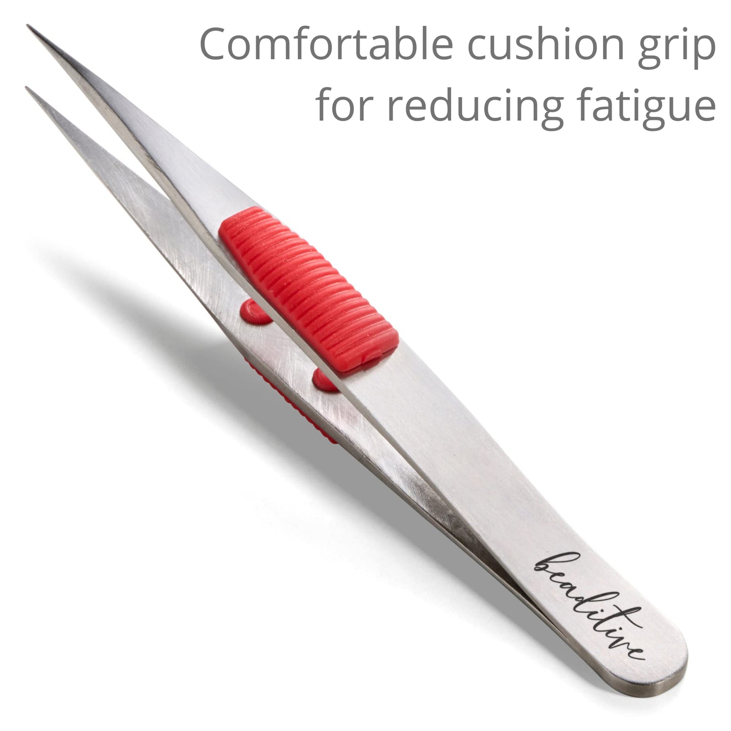 Beaditive High Precision Heavy-Duty Tweezers With Cushion - 4.7" Craft Tweezers for Sewing, Beading & DIY Crafts - Non-Serrated, Fine Point Tips - Stainless Steel Needle Nose Hobby Tweezers (Fuchsia)
