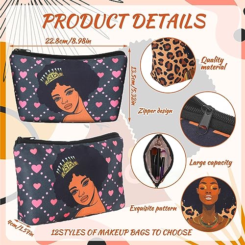 Mumufy Black Women Canvas Makeup Bags - 12 Pcs Leopard Print Toiletry Pouches