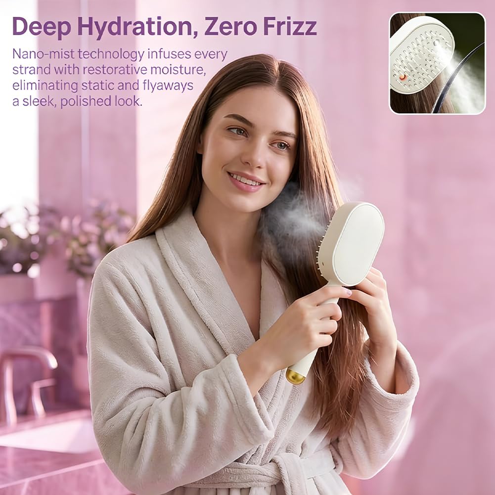 Electric Steam Brush, Rechargeable Misting Brush With Water Spray, Anti Frizz Detangling Steam Straightener, Red Light Air Cushion Comb, Usb C Styling Tool For Short Hair