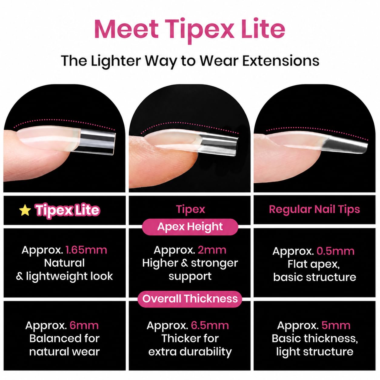 Beetles Tipex Lite Instant Apex Nail Tips, Long Stiletto, No Builder Gel Needed, 256pcs Value Pack, 16 Sizes 00-14 for DIY Salon-look Extensions
