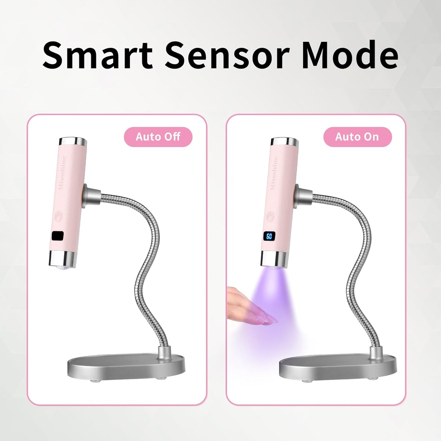 UV Nail Lamp - Handheld Cordless LED Nail Dryer with Auto Sensor | Fast Curing Gooseneck Design (Pink)