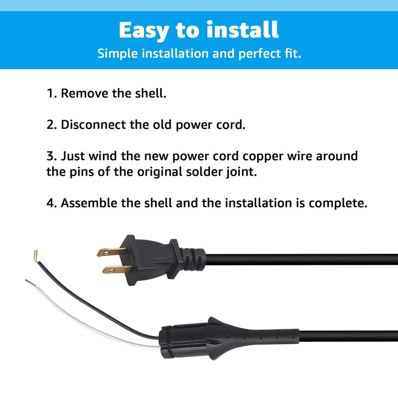 Replacement Power Cord for Andis Master Clipper- 2-Wire 8FT Professional Barber Cord for ML01557 Improved Master, ML01750 Phat Master, ML01690 Fade Master, ML01795 Black Master Clippers