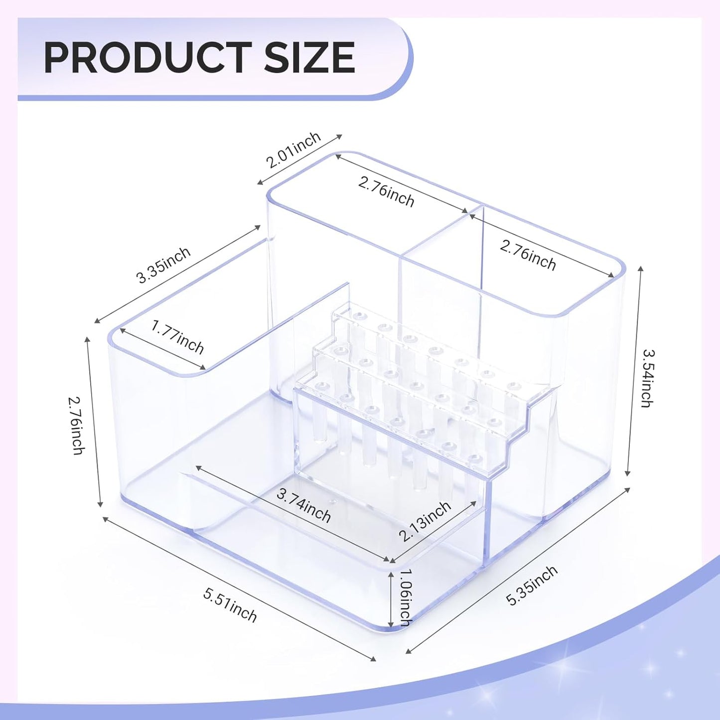 Nail Drill Holder - 21 Holes Acrylic Storage Box for Manicure Tools | Clear Organizer for Efile Accessories