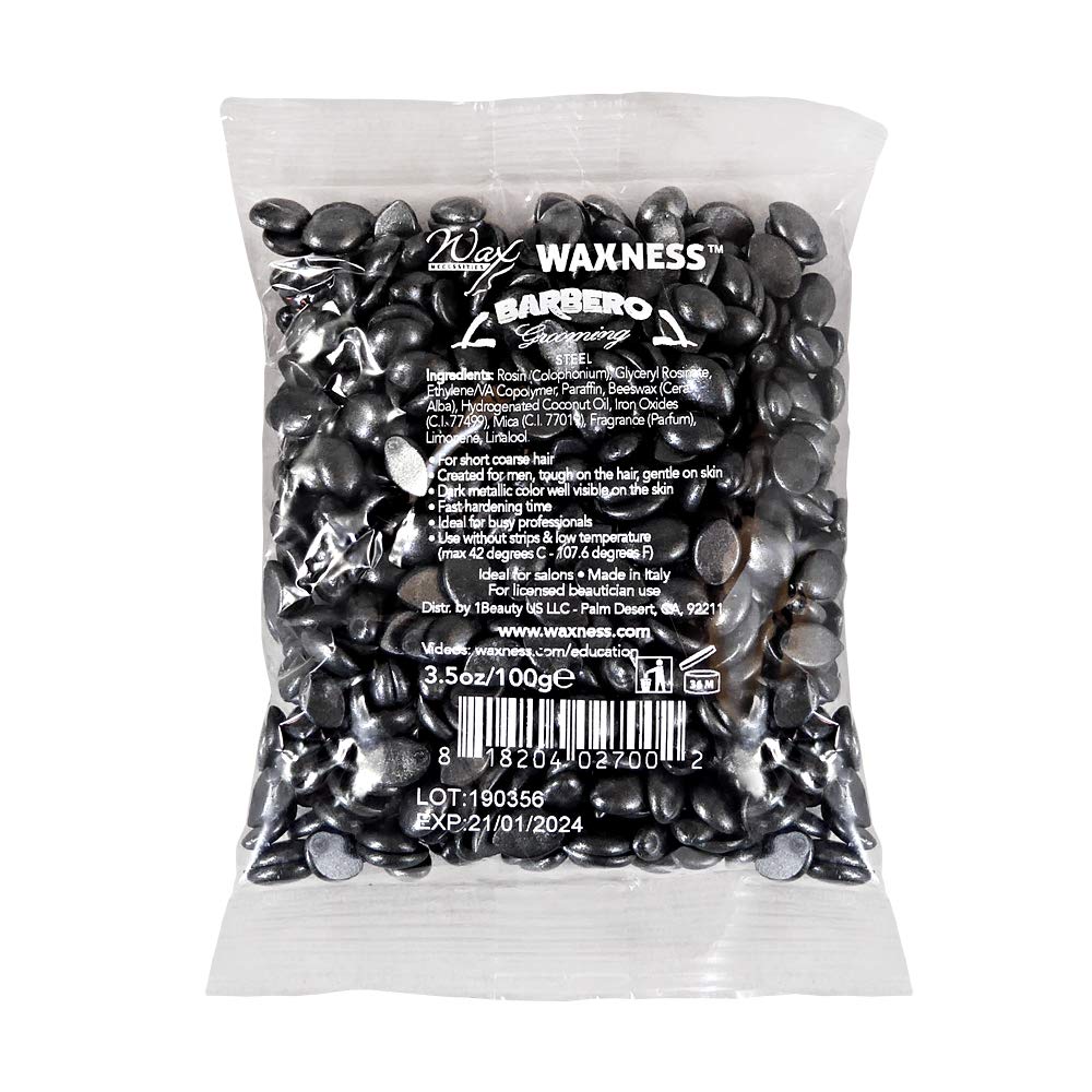 Waxness Barbero Steel Hard Wax Beads Sample Size 3.5 oz (100 g) – Stripless Hard Wax for Men’s Grooming, Effective on Coarse Hair, Smooth Application, Professional Use – Made in Italy