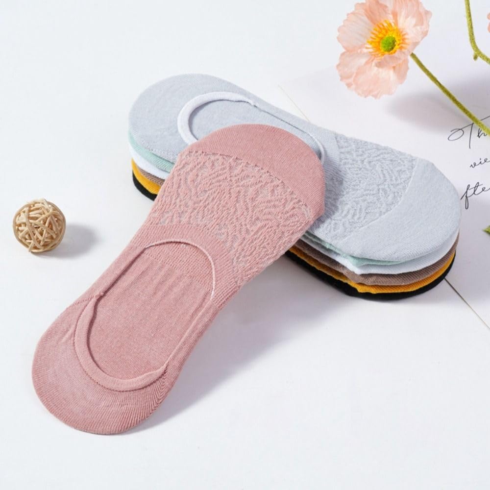 Silicone Simple Lace Socks Hollow Breathable Crew Socks Women Socks Mesh Socks Invisible Boat Socks(Black)