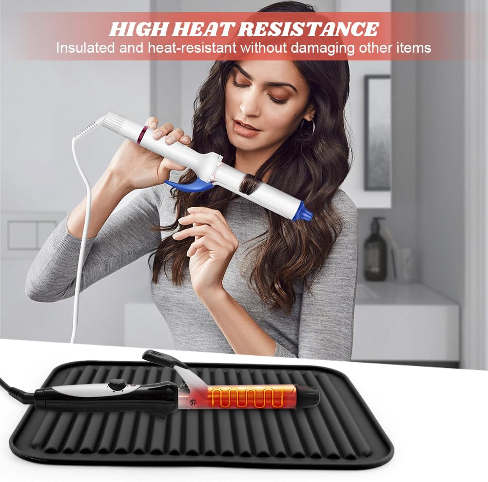 Heat Resistant Silicone Mat for Hair Tools - Portable Styling Pad for Curling & Flat Irons | Black