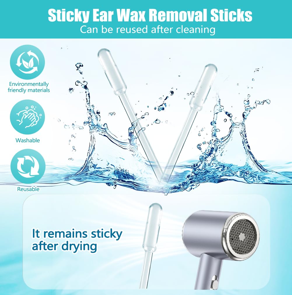 48PCS Sticky Ear Cleaning Stick, 2026 New Earwax Removal Adhesive Swabs, Washable Design, Sticky Ear Cleaner, Portable Earwax Removal Tools for All Ages