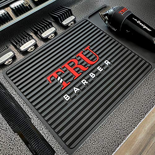 TRU BARBER Black Flexible PVC Station Mat for Barbershop & Salon Workstations