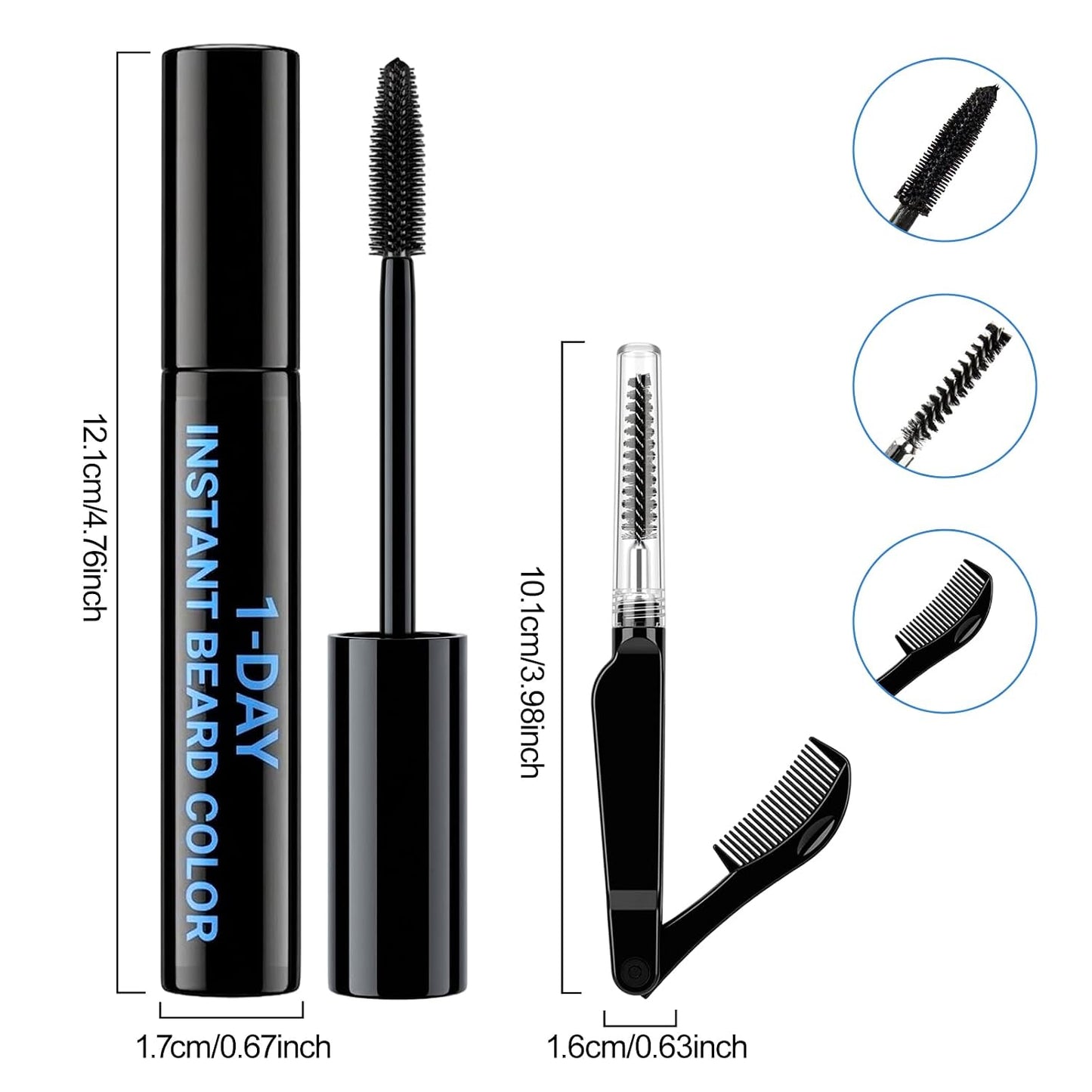 1 Day Temporary Beard Dye for Men - Black Mustache & Eyebrow Color | Waterproof, Long-Lasting Gray Coverage, 2 Pack