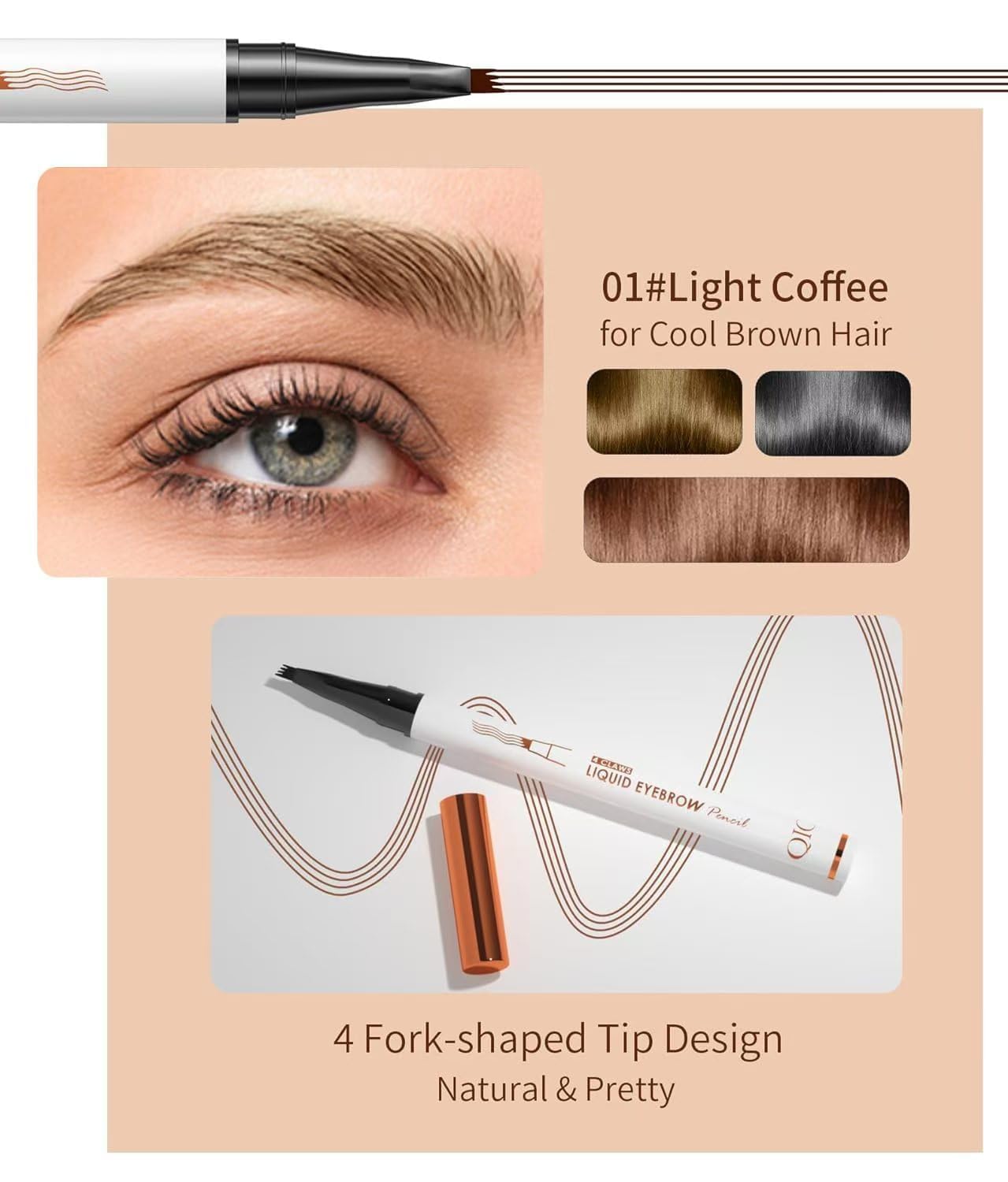 2 Pcs Microblading Eyebrow Pen, 2026 Upgraded 3D Waterproof 4-Tip Eyebrow Pencil, Natural Makeup Long-Lasting Fine Stroke Magic Eyebrow Pencil for Women Stay on All Day(Light Brown(2 Pcs))