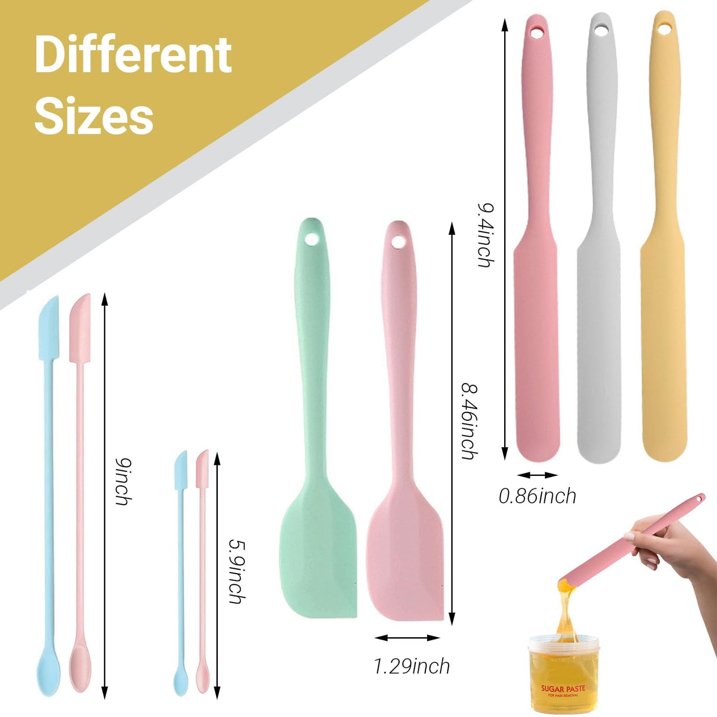 9 Pieces Wax Stick Non-stick Wax Spatulas Silicone Reusable Beauty Makeup Spatulas Different Sizes Silicone Scrapers for Cosmetic Bottles Hard Wax Stir Sticks Set Hair Removal Waxing Applicator