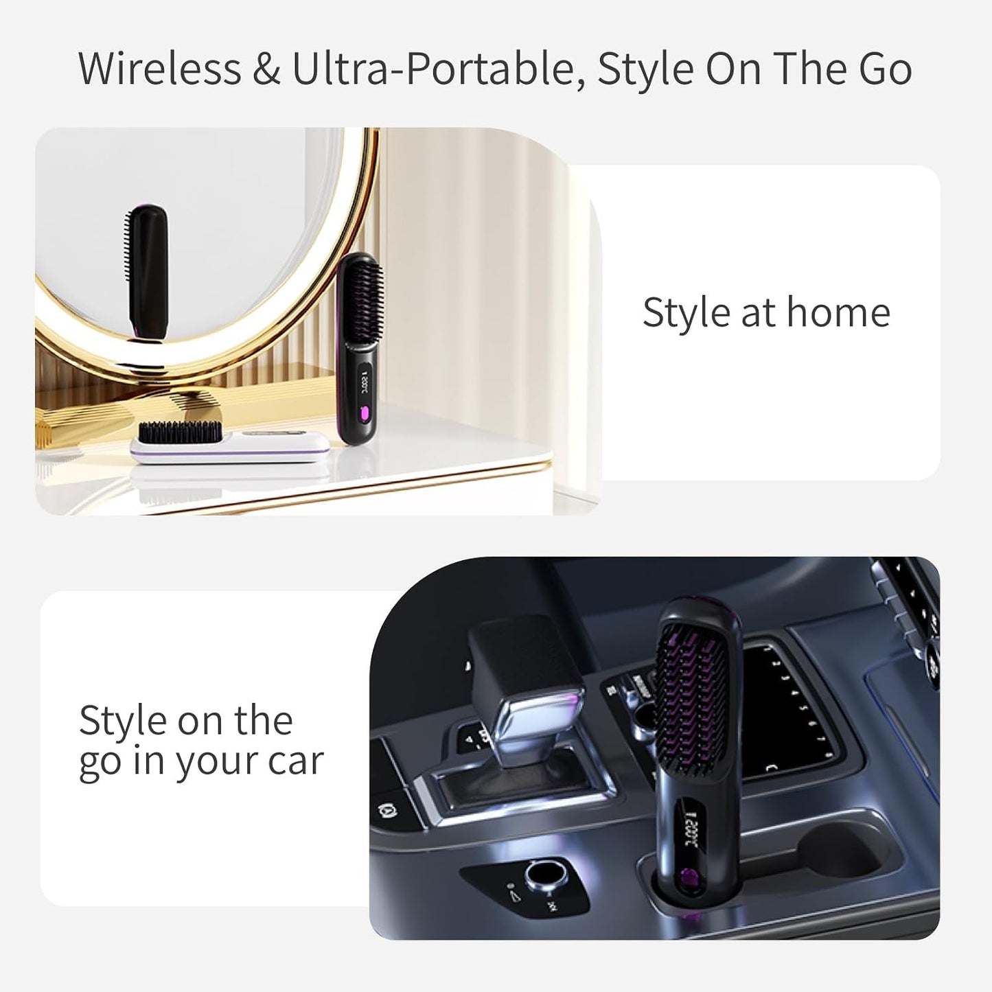 Cordless Hair Straightener Brush - Mini Travel Comb with 200 Million Negative Ions | 3 Temp Settings, Fast Heating