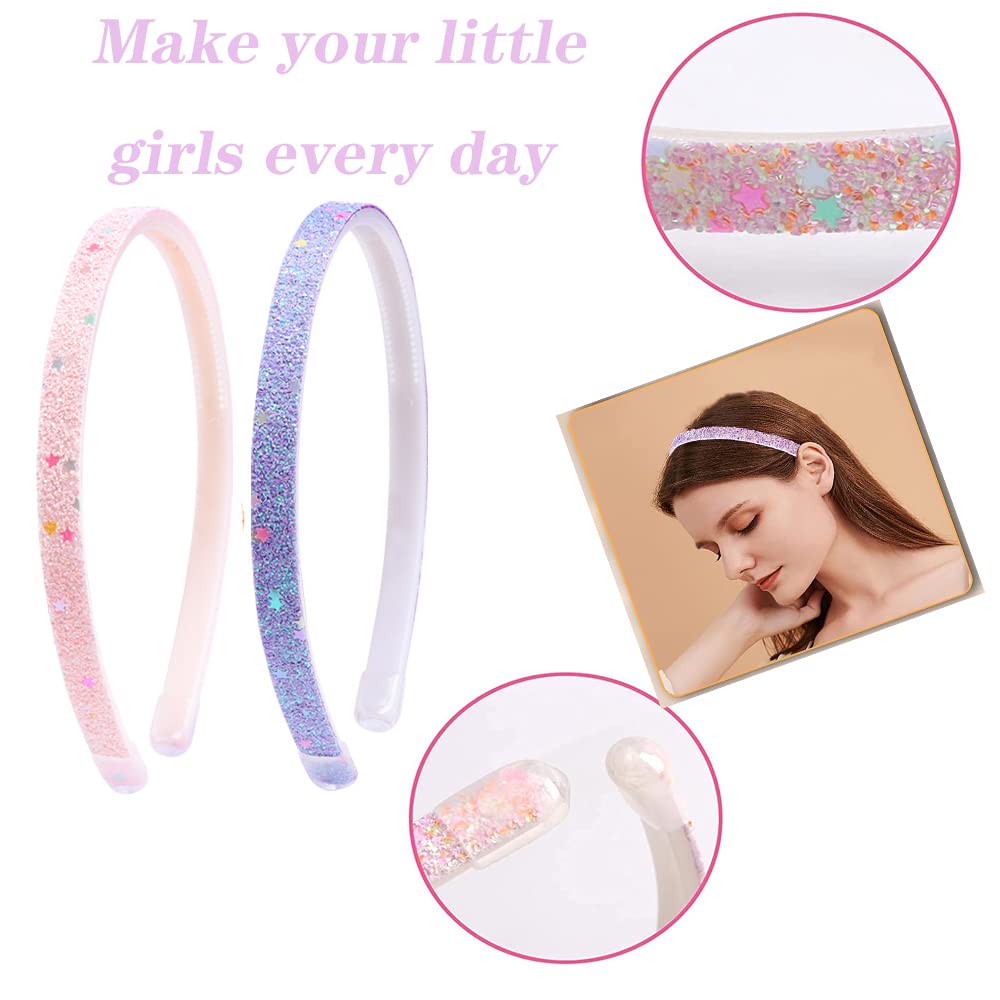 Girls Glitter Headbands - 6 Pack Bow/Heart/Star Shaped Hair Accessories | Toddler to Teens