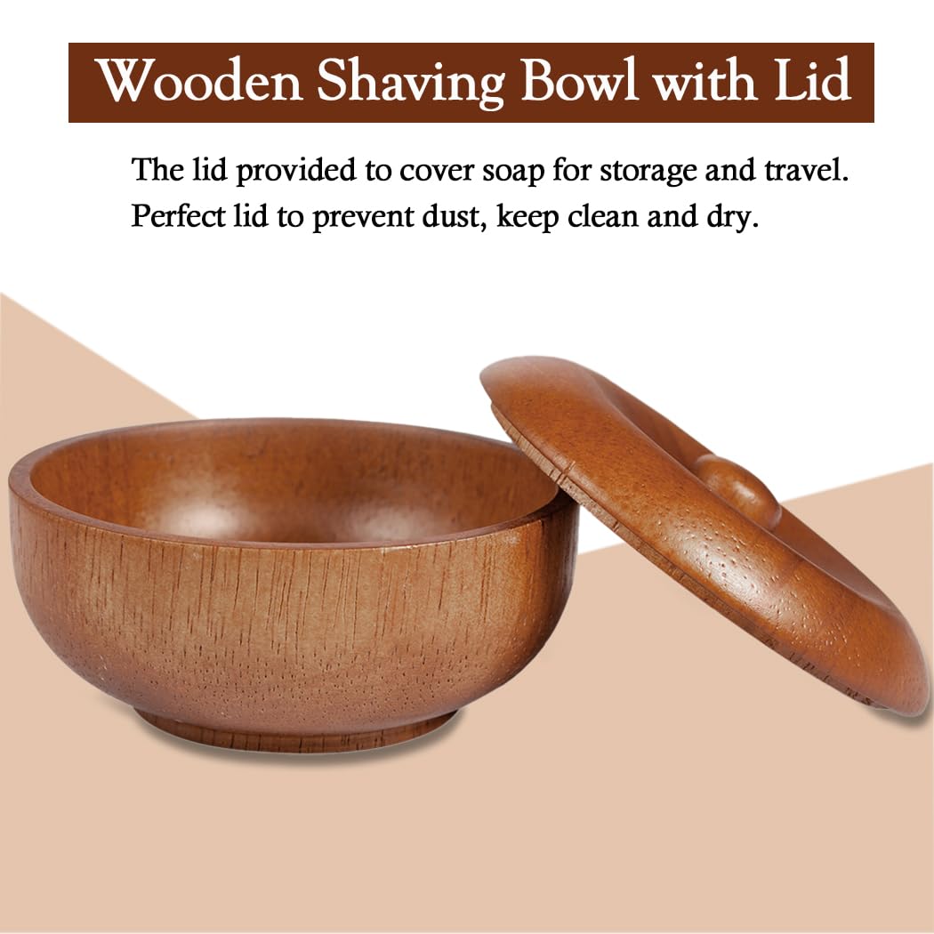 Danweix Wooden Shaving Bowl with Lid, Shaving Soap & Cream Bowl for Men Classic Style Easy to Lather Fits Wet Shaving (5#)