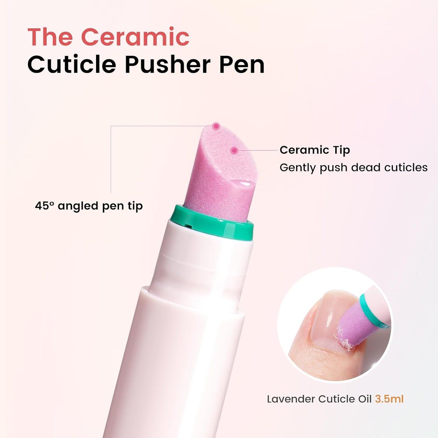 Ceramic Cuticle Oil Pusher Pen | Nail Care Tool Kit for Hangnails & Dry Nails - Includes Clipper & Buffer