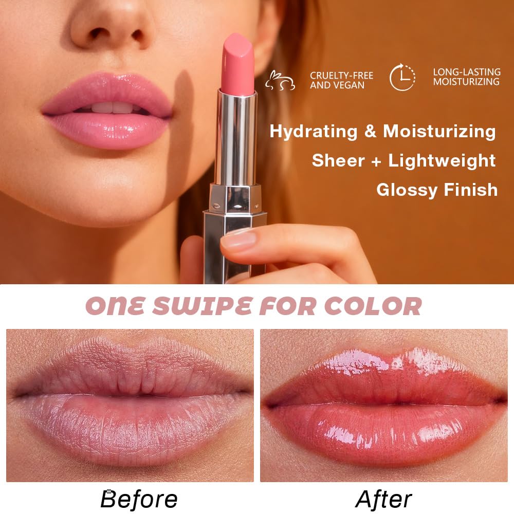 HHLTOH Nude Honey Lipstick Tinted Lip Balm - Shine Moisturizing Lipstick for Women, Natural Nourishing Hydrating Lip Color Gloss Stain for Dry Lips, Tint Sheer Lightweight Makeup, Vegan - 1Pc #04 Nude