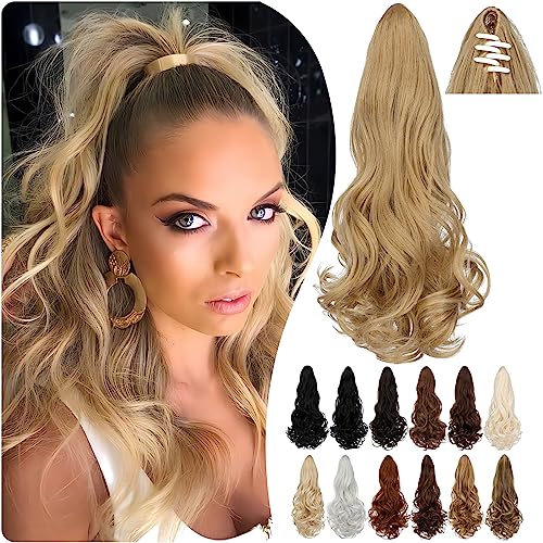18-inch Curly Wavy Synthetic Ponytail Extension with Claw Clip - Natural Look, Ash Blonde