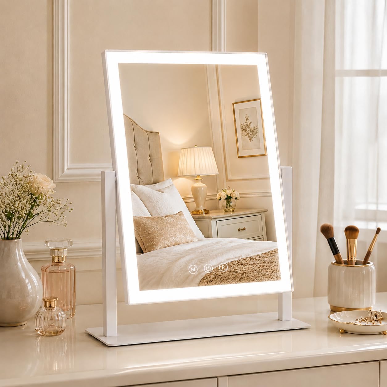 Lighted Vanity Mirror - 23x18 Inch Dimmable LED with Touch Control | Large Makeup Mirror for Dressing Room