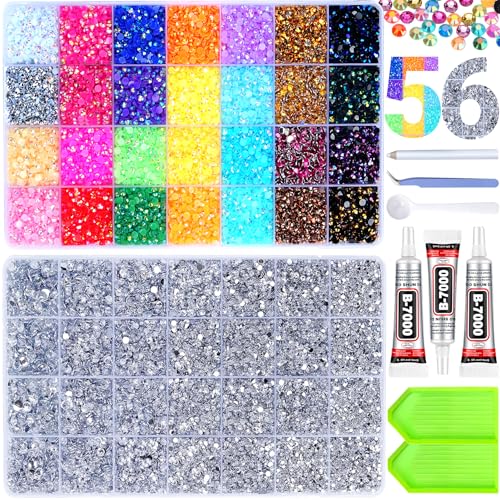 56,000 Pcs Resin Flatback Rhinestone Bedazzling Kit with B7000 Glue